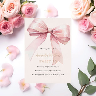 Invitation En Aluminium Ruban rose clair élégant SWEET 16 rose doré