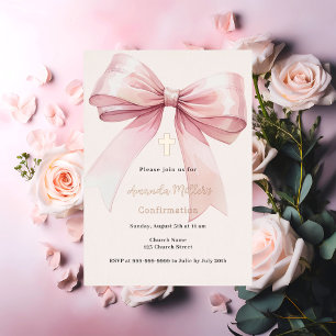 Invitation En Aluminium Ruban rose clair fille Confirmation