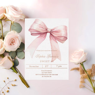 Invitation En Aluminium Ruban rose élégant Sweet 16 rose gold