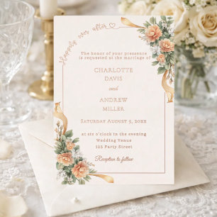 Invitation En Aluminium Rubans floraux champagne ivoire rose gold mariage