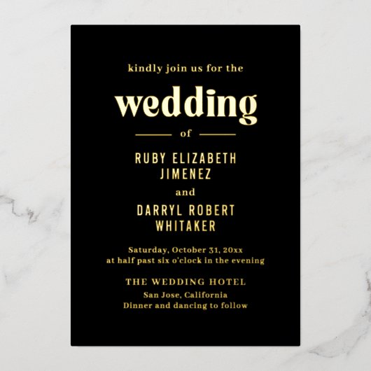 Invitation En Aluminium Ruby Black Mariage moderne (Recto)