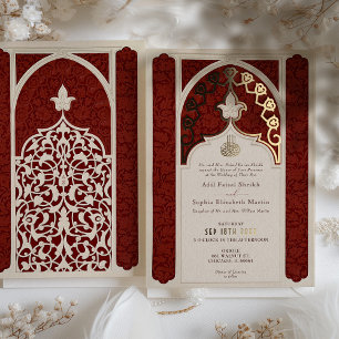 Invitation En Aluminium Ruby opulent et dentelle à huile de crème Mariage 