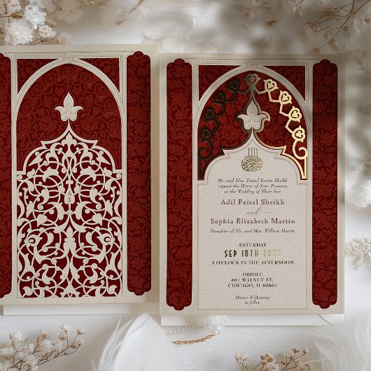 Invitation En Aluminium Ruby opulent et dentelle à huile de crème Mariage 