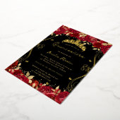 Invitation En Aluminium Ruby Red Gold Swirl Scroll Floral Quinceanera (Rotation)