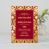 Invitation En Aluminium Ruby Red Real Gold Foil Mariage damassé (Debout devant)