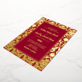 Invitation En Aluminium Ruby Red Real Gold Foil Mariage damassé (Rotation)