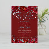 Invitation En Aluminium Ruby Rose Rouge Argent Mis Quince Quinceanera (Debout devant)