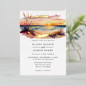 Invitation En Aluminium Russe aquarelle Sunset Beach Mariage (Debout devant)