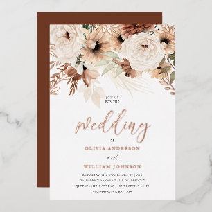 Invitation En Aluminium Russe Bohême Rose en terre cuite Mariage or