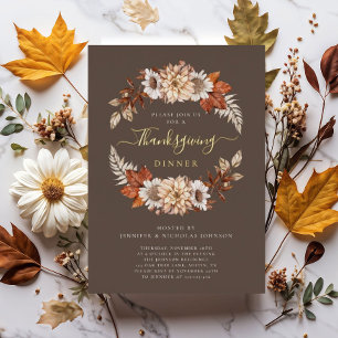 Invitation En Aluminium Russe Brown Automne Floral Thanksgiving Diner Or