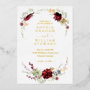 Invitation En Aluminium Russe Burgundy Aquarelle Floral Boho Mariage