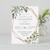 Invitation En Aluminium Russe Eucalyptus & Gold Frame Mariage Real (Debout devant)