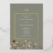 Invitation En Aluminium Russe Fleur sauvage Sage Mariage or (Recto)