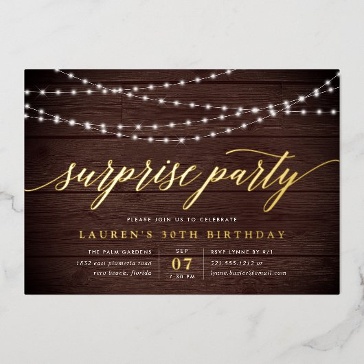 Invitation En Aluminium Russe String Lights Surprise Party (Recto)