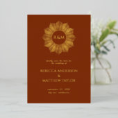 Invitation En Aluminium Rust Boho Celestial Sun Monogramme Date de sauvega (Debout devant)