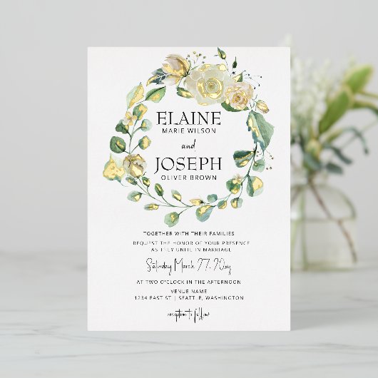 Invitation En Aluminium Rustic Airical Botanical Neutral Floral Mariage (Debout devant)
