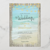 Invitation En Aluminium Rustic Beach String Lights Gold Foil Wedding (Recto)