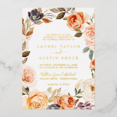 Invitation En Aluminium Rustic Earth Florals Gold Foil Tout en un Mariage (Recto)