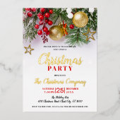 Invitation En Aluminium Rustic Gold Baubles & Gold Stars Noël (Recto)