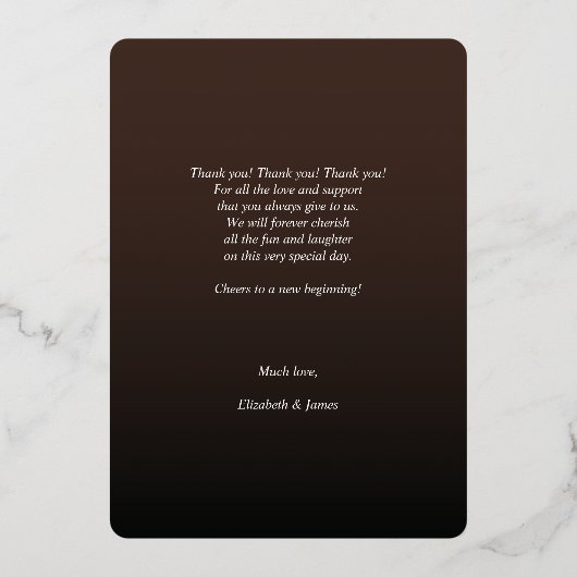 Invitation En Aluminium Rustic Gold Script Merci photo Mariage (Verso)