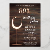Invitation En Aluminium Rustic Gold Wine Glass Wood 80th Birthday (Recto)