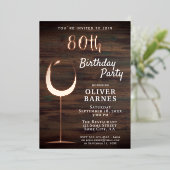 Invitation En Aluminium Rustic Gold Wine Glass Wood 80th Birthday (Debout devant)