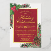 Invitation En Aluminium Rustic Holly & Pine Élégante fête de vacances (Recto)