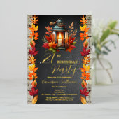 Invitation En Aluminium Rustic Lantern et Feuille Automne 21ème fête d'ann (Debout devant)