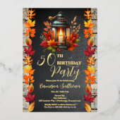Invitation En Aluminium Rustic Lantern et Feuille Automne 50e fête d'anniv (Recto)