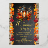 Invitation En Aluminium Rustic Lantern et Feuille Automne 70e fête d'anniv (Recto)