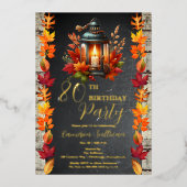 Invitation En Aluminium Rustic Lantern et Feuille Automne 80e fête d'anniv (Recto)