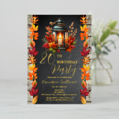 Invitation En Aluminium Rustic Lantern et Feuille Automne 80e fête d'anniv (Debout devant)