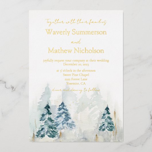 Invitation En Aluminium Rustic Mountain Trees À feuillage persistant Maria (Recto)