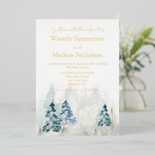 Invitation En Aluminium Rustic Mountain Trees À feuillage persistant Maria (Debout devant)