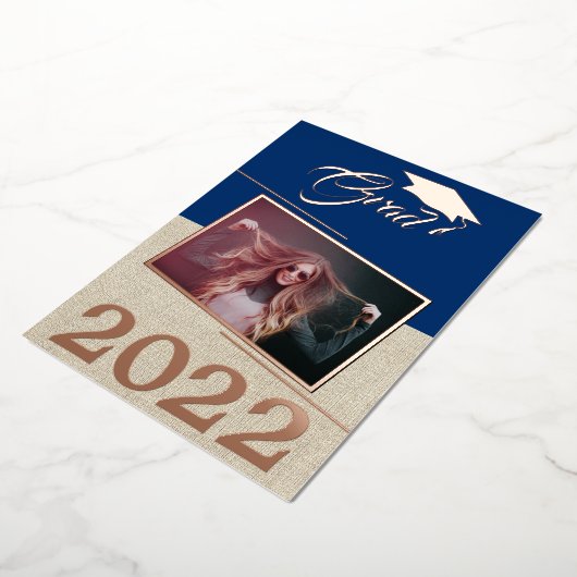 Invitation En Aluminium Rustic Navy Bleu Diplômé de la photo Gold (Rotation)