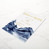 Invitation En Aluminium Rustic Navy Blue Trees Mountain Enregistrer la dat (Rotation)