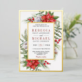 Invitation En Aluminium Rustic Poinsettia Floral Mariage de Noël (Debout devant)