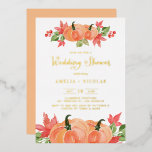 Invitation En Aluminium Rustic Watercolor Citrouille Mariage de automne do<br><div class="desc">Invités Invitations à votre wedding shower avec cette invitation à la douche mariage de automne personnalisable. Il est doté de citrouilles orange aquarelle, de feuilles d'érable et de verdure. Personnalisez cette invitation de wedding shower de feuille d'or en ajoutant les détails de votre événement. Cette invitation wedding shower citrouille est...</div>
