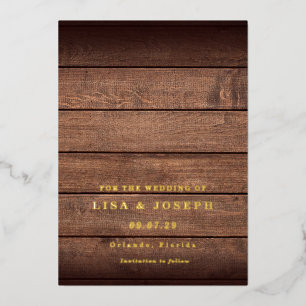 Invitation En Aluminium Rustic Wood Country Script Enregistrer la date