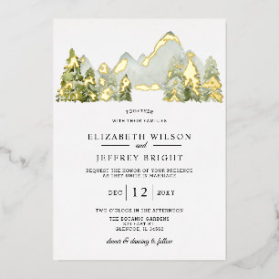 Invitation En Aluminium Rustique Aquarelle Montagnes Pine Mariage d'hiver