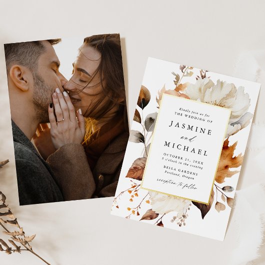 Invitation En Aluminium Rustique Automne Floral Mariage photo