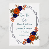 Invitation En Aluminium Rustique Automne Orange Marine Bleu Enregistrer La (Recto)