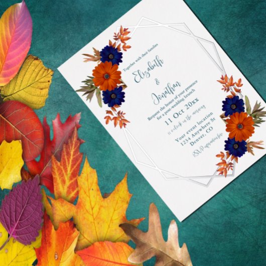 Invitation En Aluminium Rustique Automne Orange Marine Bleu Post-Mariage B
