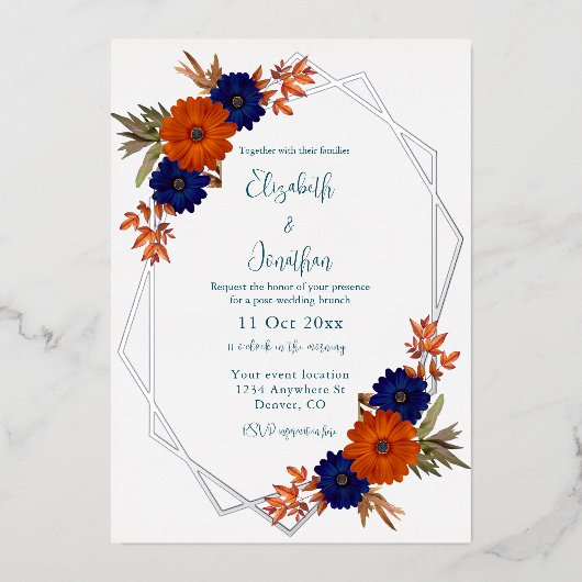 Invitation En Aluminium Rustique Automne Orange Marine Bleu Post-Mariage B (Recto)