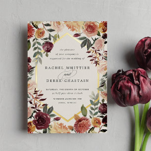 Invitation En Aluminium Rustique Bloom Géométrique Floral Aquarelle Mariag