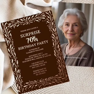 Invitation En Aluminium Rustique Brown Floral 70ème Personnalisé Surprise