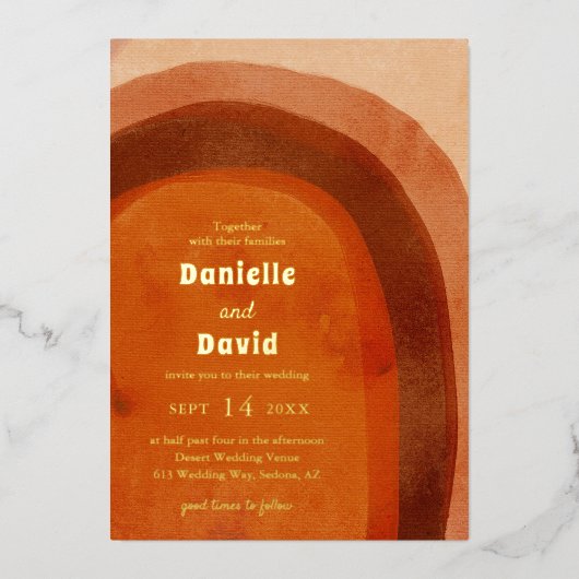 Invitation En Aluminium Rustique Burtic Orange Arch Mariage moderne (Recto)