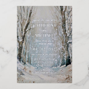 Invitation En Aluminium Rustique Dusty Blue Winter Forest Mariage d'aquare