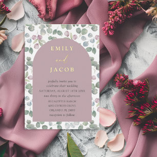 Invitation En Aluminium Rustique Dusty Rose & Mariage d'eucalyptus or