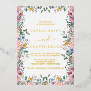 Invitation En Aluminium Rustique Earth Florals Gold Foil Mariage tout-en-u